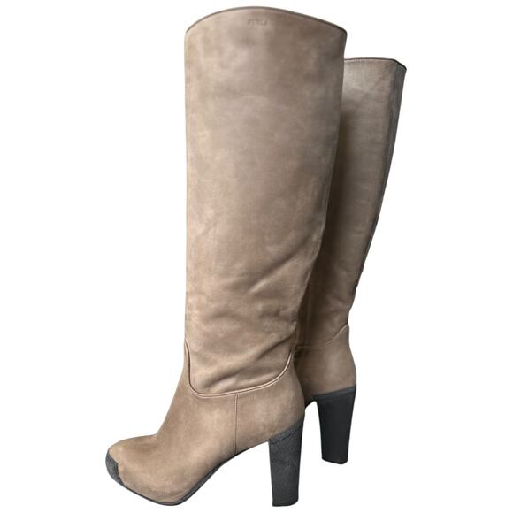 NWOT FURLA Tall Platform Nubuck Boots Beige with Black Size 39 or 8.5 main image 3